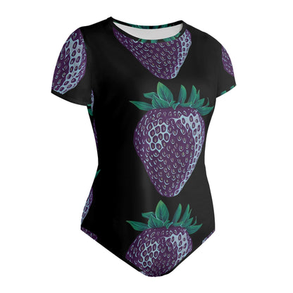 Concord Strawberry© Crew Neck Short Sleeve Slim Fit Solid Hold Sports Flex Comfort All Day/Evening Bodysuit In Night Shadow