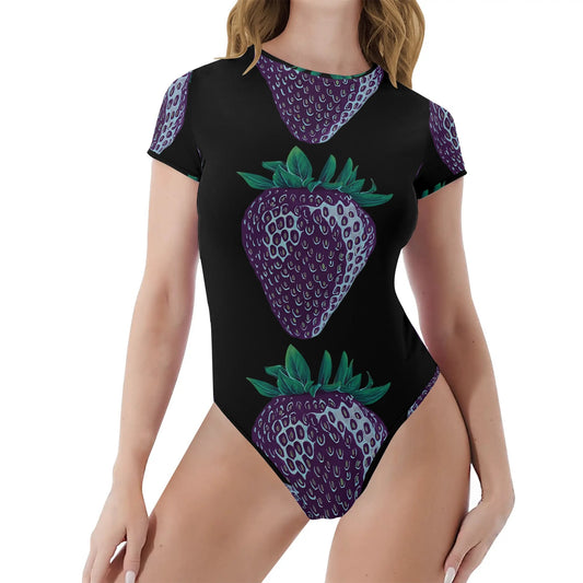 Concord Strawberry© Crew Neck Short Sleeve Slim Fit Solid Hold Sports Flex Comfort All Day/Evening Bodysuit In Night Shadow