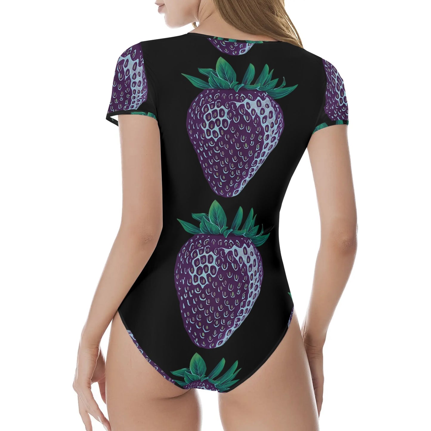 Concord Strawberry© Crew Neck Short Sleeve Slim Fit Solid Hold Sports Flex Comfort All Day/Evening Bodysuit In Night Shadow