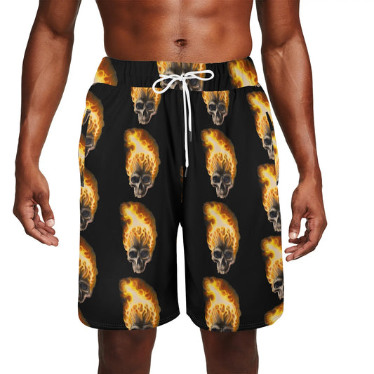 Skull Candy© Super Sport Flex Dry Mens Basketball Mesh Shorts Sea Life Swim Trunks Quick Dry In Burning Skull