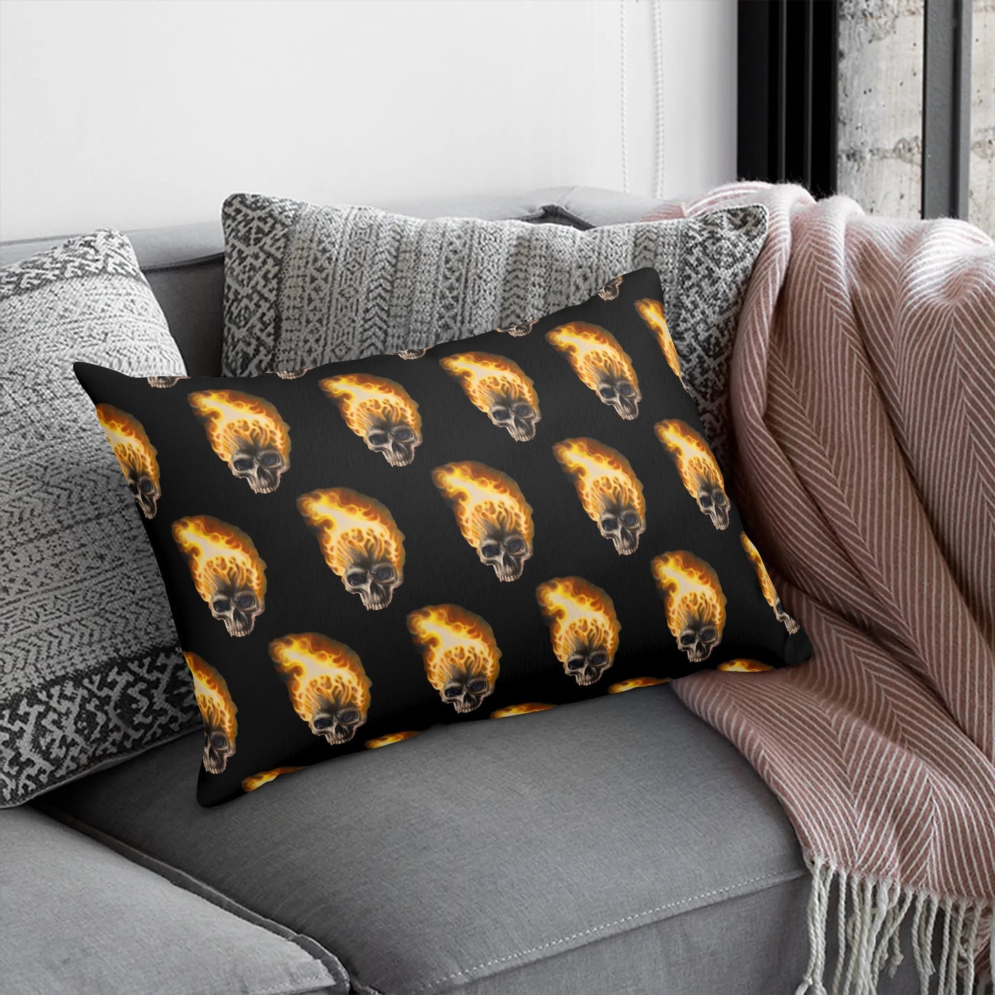 Skull Candy© Soft Comfort Cozy Decor Rectangular Every Ones Favorite Pillow Case In Burning Skulls