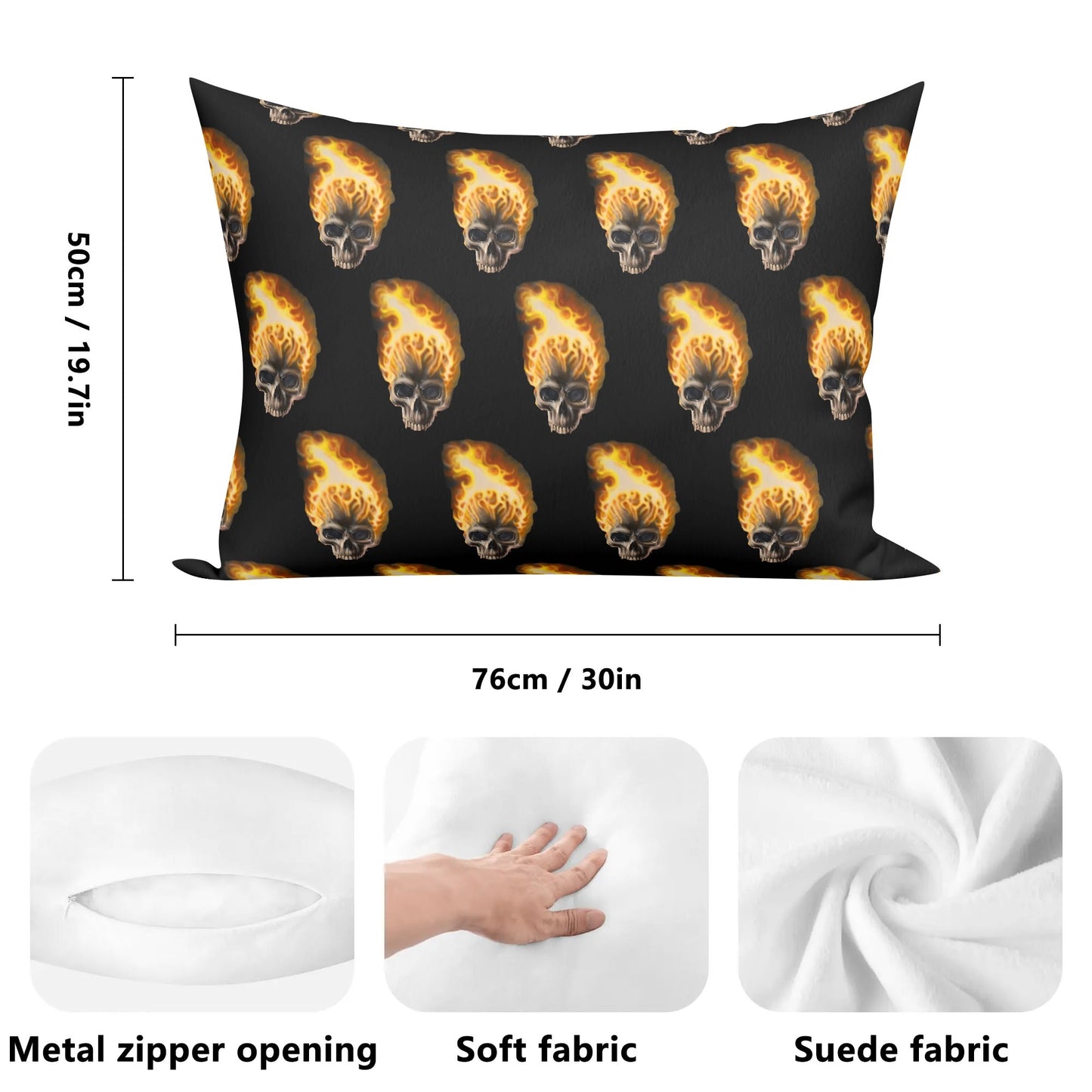 Skull Candy© Soft Comfort Cozy Decor Rectangular Every Ones Favorite Pillow Case In Burning Skulls