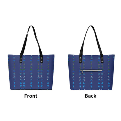 Fruit In Bowl Blue© Euro Soft PU Leather Tote Bag with Front Zipper Pocket In Nice Navy Bouquet