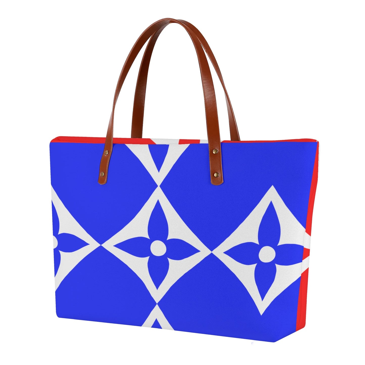 Exclusive LA© Leather Brown Handle Euro Soft Yes Please Luxturnal Lux PU Leather Tote Bag In Blue And Red Color Pop