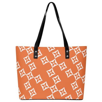 Luxturnal LA© Euro Soft Lux PU Leather Tote Bag In Napa Navy With Front Zipper Pocket In Orange Fashion Pop