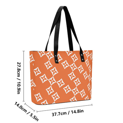 Luxturnal LA© Euro Soft Lux PU Leather Tote Bag In Napa Navy With Front Zipper Pocket In Orange Fashion Pop