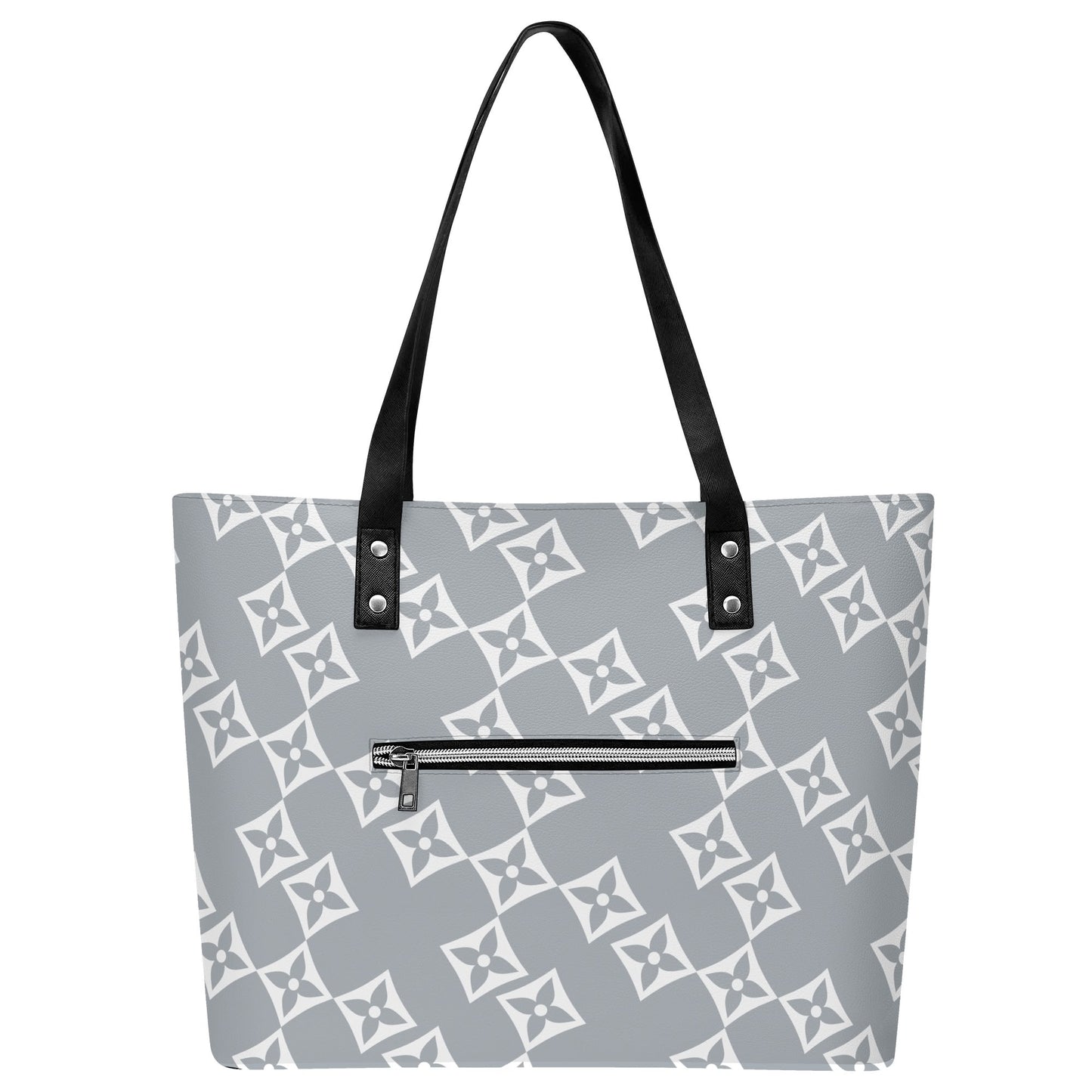 Luxturnal LA© Euro Soft Lux PU Leather Tote Bag In With Front Zipper Pocket In French Cupcake Daydream Grey