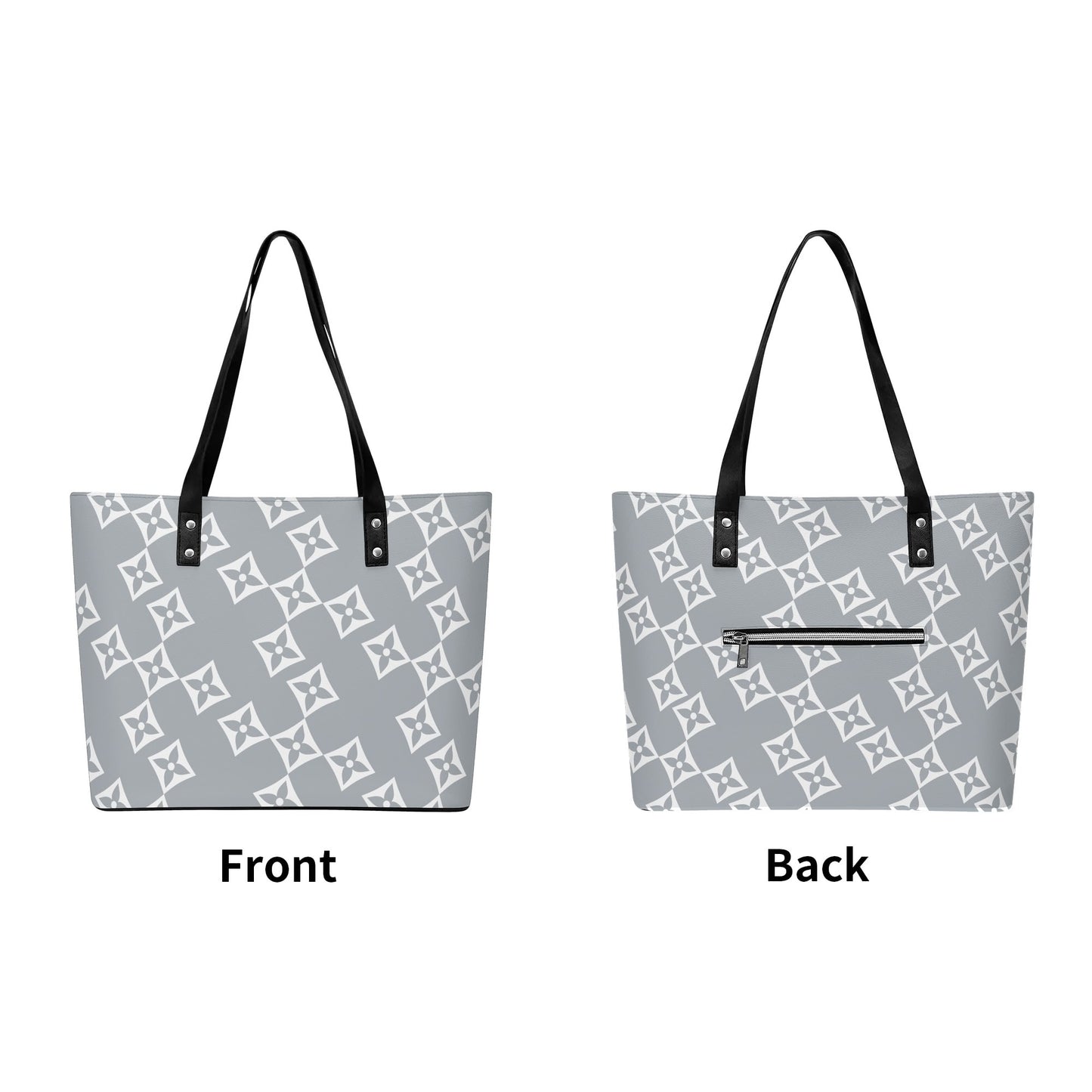 Luxturnal LA© Euro Soft Lux PU Leather Tote Bag In With Front Zipper Pocket In French Cupcake Daydream Grey