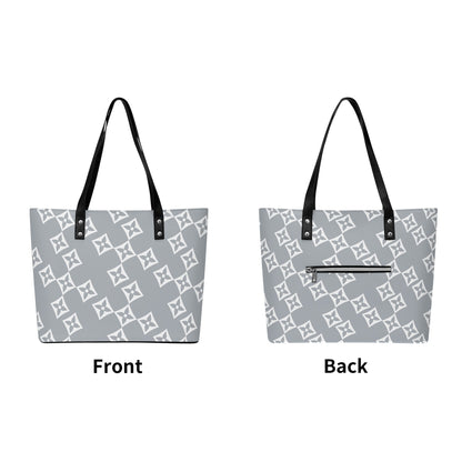 Luxturnal LA© Euro Soft Lux PU Leather Tote Bag In With Front Zipper Pocket In French Cupcake Daydream Grey