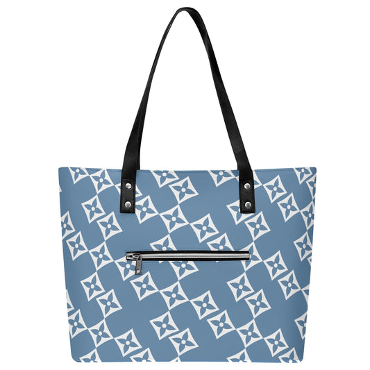 Luxturnal LA© Euro Soft Lux PU Leather Tote Bag In With Front Zipper Pocket In Blue Bell Bird Sings