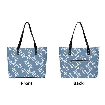 Luxturnal LA© Euro Soft Lux PU Leather Tote Bag In With Front Zipper Pocket In Blue Bell Bird Sings