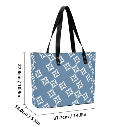 Luxturnal LA© Euro Soft Lux PU Leather Tote Bag In With Front Zipper Pocket In Blue Bell Bird Sings