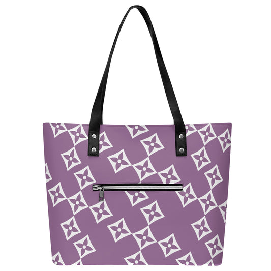 Luxturnal LA© Euro Soft Lux PU Leather Tote Bag In With Front Zipper Pocket In Spa Day Posh Lavender Tea