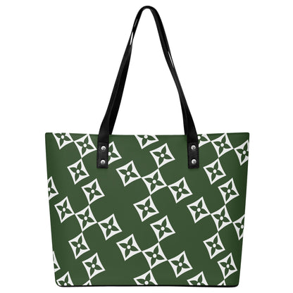 Luxturnal LA© Euro Soft Lux PU Leather Tote Bag In With Front Zipper Pocket In Cozy Time Forest River Gem