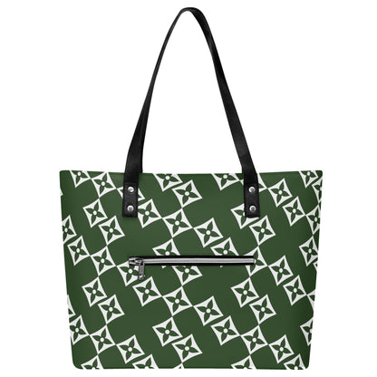 Luxturnal LA© Euro Soft Lux PU Leather Tote Bag In With Front Zipper Pocket In Cozy Time Forest River Gem