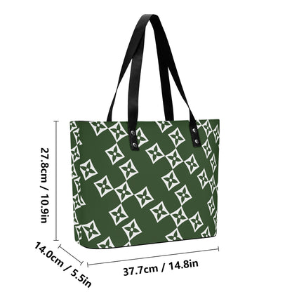 Luxturnal LA© Euro Soft Lux PU Leather Tote Bag In With Front Zipper Pocket In Cozy Time Forest River Gem