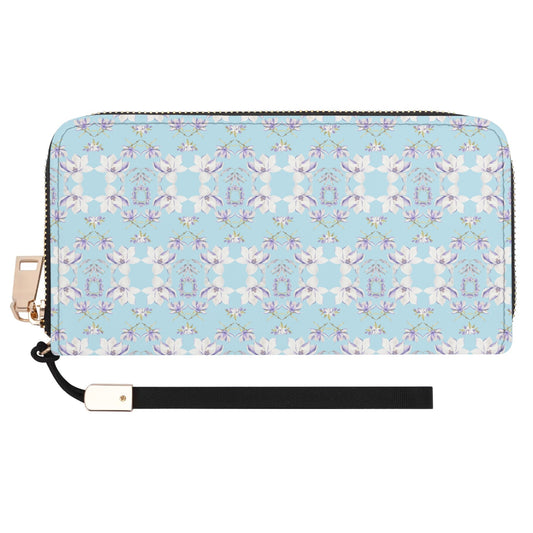 Princess Goddess© Euro Soft PU Leather Zipper Wristlet WalletIn Airibellas Blue Garden Dream