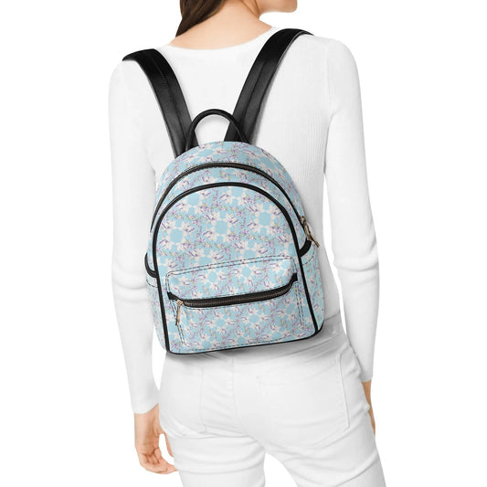 Princess Goddess© Elite Lux Casual Euro Soft PU Leather Backpack In Airibellas Blue Garden Dream