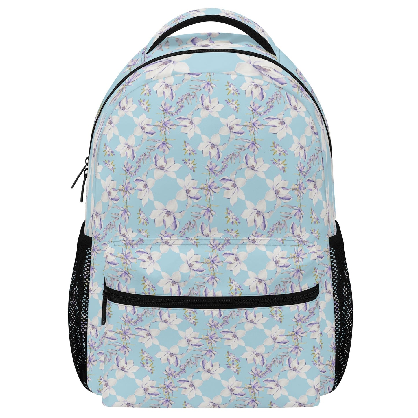 Princess Goddess© Super Duty Sports Flex Durable And Reliable All Year 15 Inch Casual Posh Style School Backpack In Airibellas Blue Garden Dream