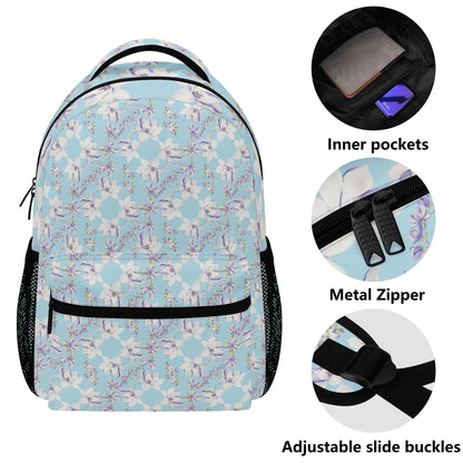 Princess Goddess© Super Duty Sports Flex Durable And Reliable All Year 15 Inch Casual Posh Style School Backpack In Airibellas Blue Garden Dream