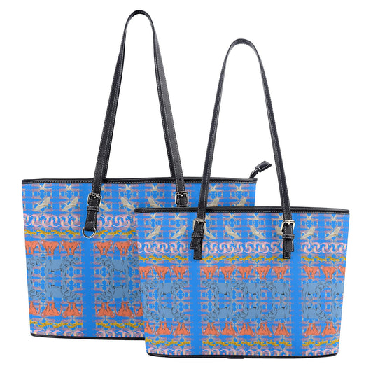 Animal Pyramid© Euro Soft PU Leather Tote Bag In Blue Belmont Breeze