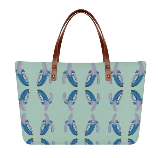 Banana Blue© Super Soft European PU Leather Comfort Tote Bag With Zip Closure In Grey Garden Tea Party