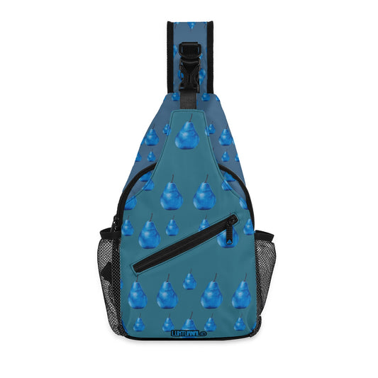 Pear Blue© Deluxe Premium Unisex World Traveler Comfort Chest Crossbody Bag with Adjustable Strap In Exotic Waterfall Blast Dual Tone