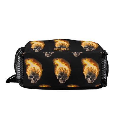 Skull Candy© Deluxe Premium Unisex World Traveler Comfort Chest Crossbody Bag with Adjustable Strap In Burning Skull