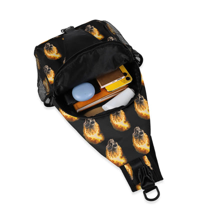 Skull Candy© Deluxe Premium Unisex World Traveler Comfort Chest Crossbody Bag with Adjustable Strap In Burning Skull