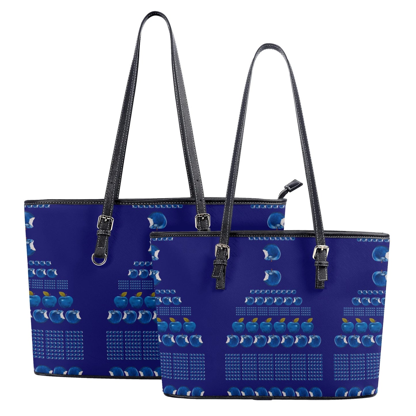 Apple Blue© Lux Euro Soft PU Leather Tote Bag In Deep Blue Aztec Wild Treasure