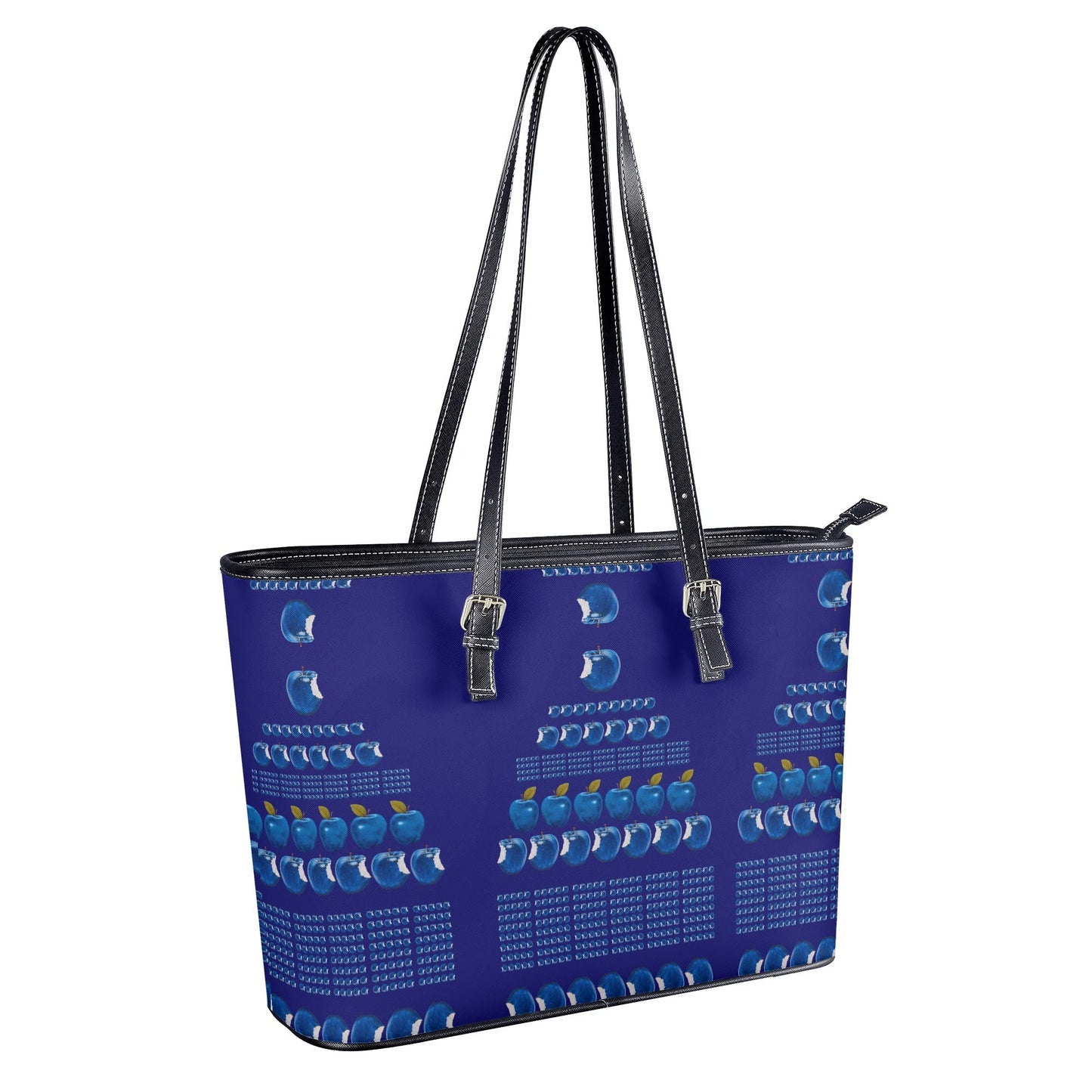 Apple Blue© Lux Euro Soft PU Leather Tote Bag In Deep Blue Aztec Wild Treasure