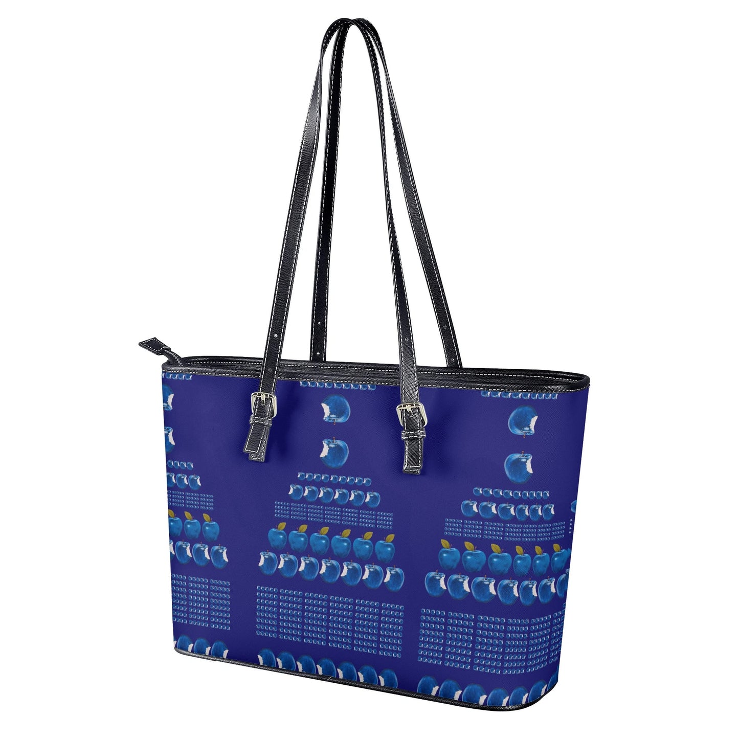 Apple Blue© Lux Euro Soft PU Leather Tote Bag In Deep Blue Aztec Wild Treasure