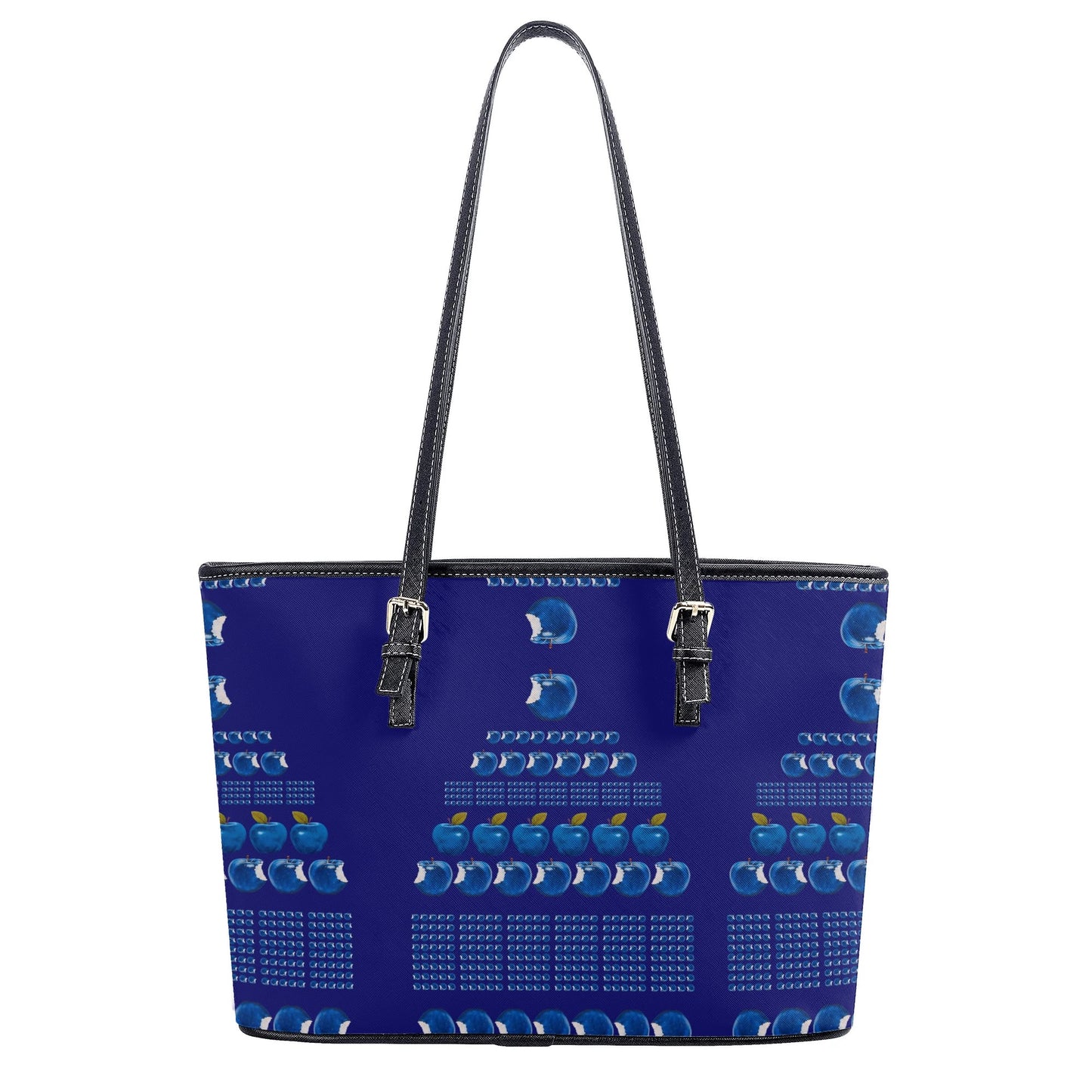 Apple Blue© Lux Euro Soft PU Leather Tote Bag In Deep Blue Aztec Wild Treasure