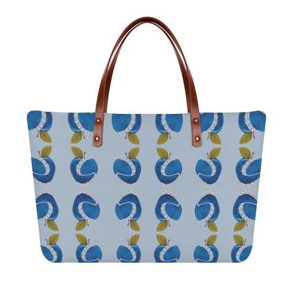 Apple Blue© Limited Edition Super Soft European PU Leather Comfort Tote Bag With Zip Closure In Delightful Diamond Sky