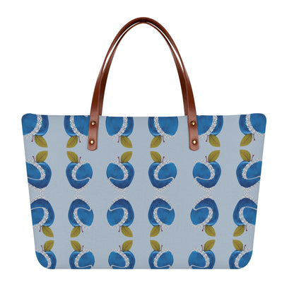 Apple Blue© Limited Edition Super Soft European PU Leather Comfort Tote Bag With Zip Closure In Delightful Diamond Sky