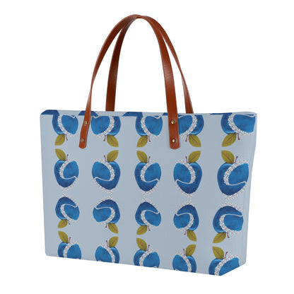 Apple Blue© Limited Edition Super Soft European PU Leather Comfort Tote Bag With Zip Closure In Delightful Diamond Sky