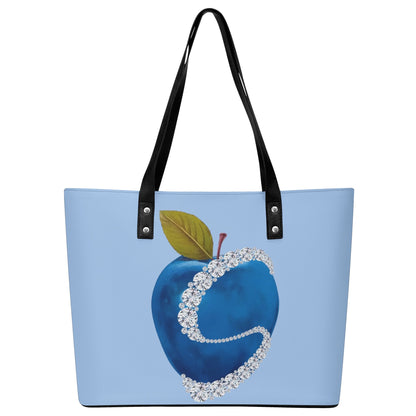 Apple Blue© Limited Edition Soft Lux PU Leather Tote Bag With Front Zipper Pocket In Sweet Mountain Bird Song Blue