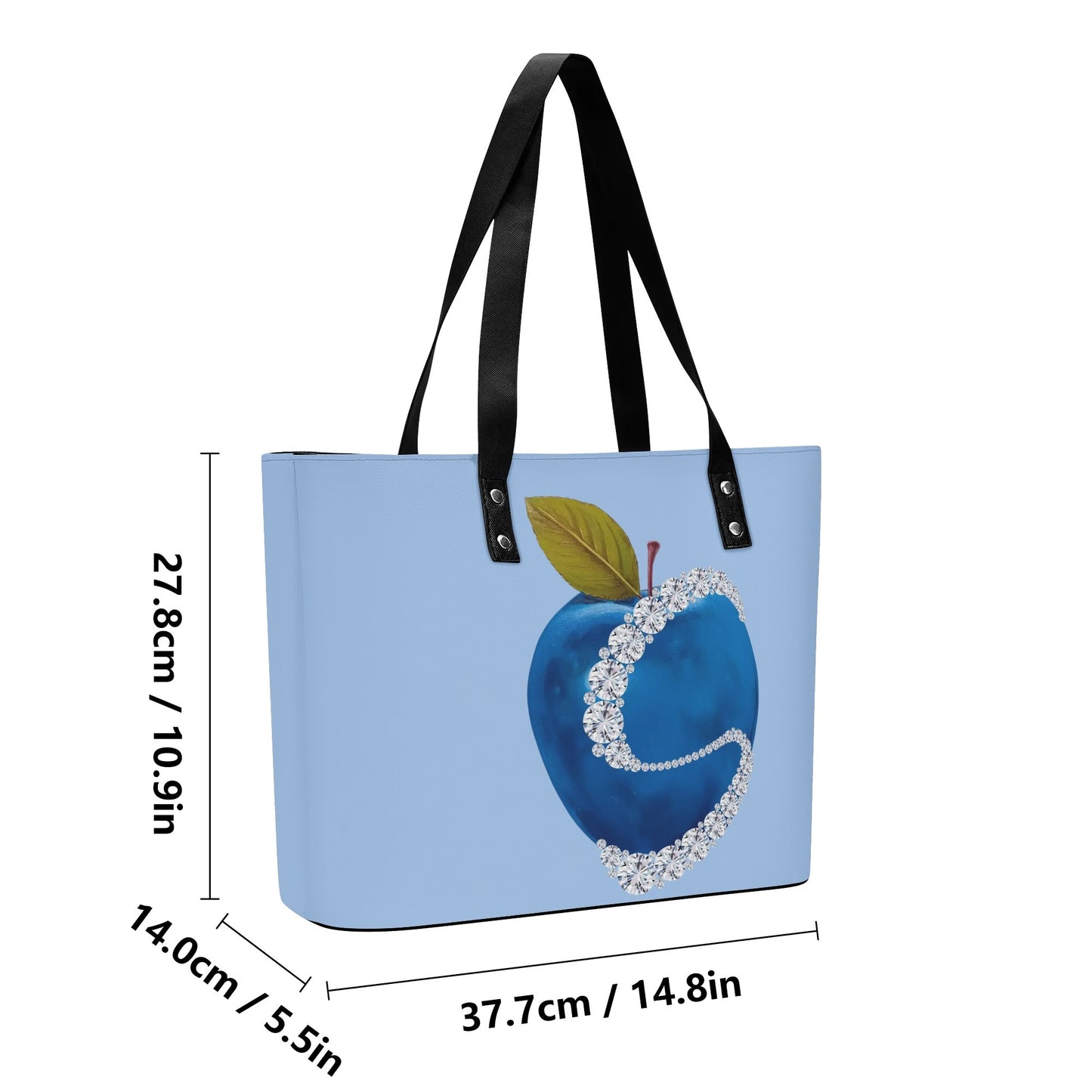 Apple Blue© Limited Edition Soft Lux PU Leather Tote Bag With Front Zipper Pocket In Sweet Mountain Bird Song Blue