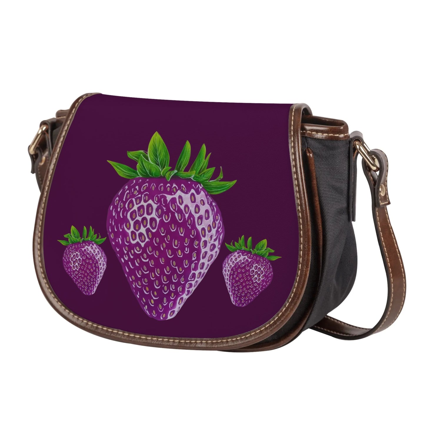 Concord Strawberry© Signature Classic Euro Soft PU Leather Shoulder Saddle bag In Rich Posh Pretty Purple