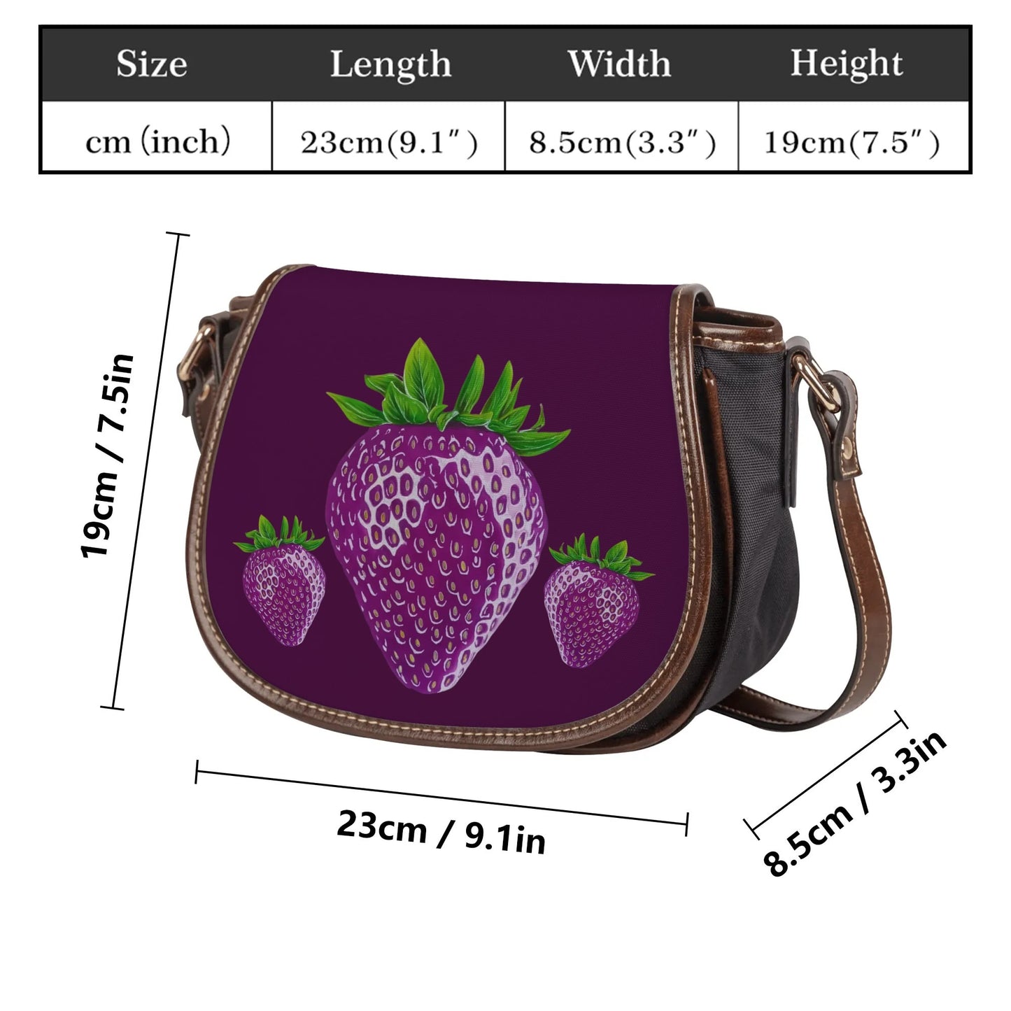 Concord Strawberry© Signature Classic Euro Soft PU Leather Shoulder Saddle bag In Rich Posh Pretty Purple