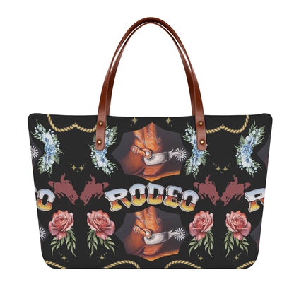 Rodeo© Country Western Leather Brown Handle Euro Soft Yes Please Luxturnal Lux PU Leather Tote Bag In Nightfall Saloon