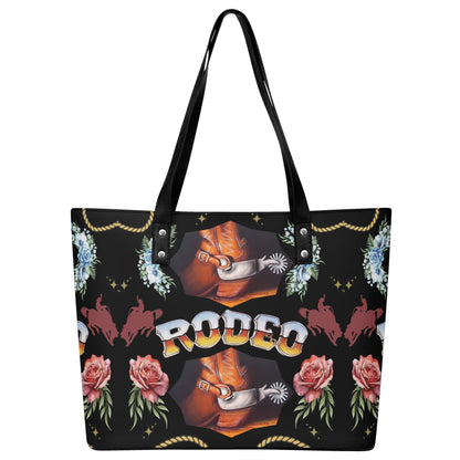 Rodeo© Country Western Euro Soft PU Leather Tote Bag with Front Zipper Pocket In Dark Knight