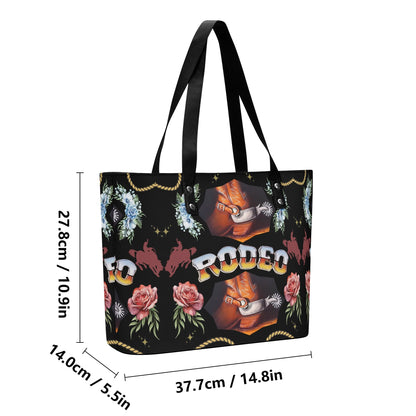 Rodeo© Country Western Euro Soft PU Leather Tote Bag with Front Zipper Pocket In Dark Knight