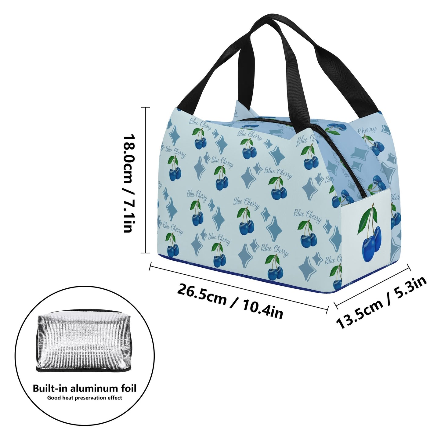 Blue Cherry© Super Duty Easy Clean All Day Cool Portable Tote Lunch Bag In Color Pop Blue Jade