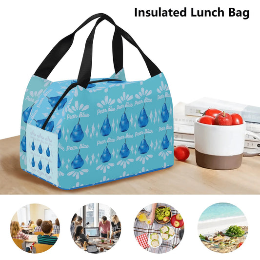 Pear Blue© Super Duty Easy Clean All Day Cool Portable Tote Lunch Bag In Color Pop Mountain River Blue