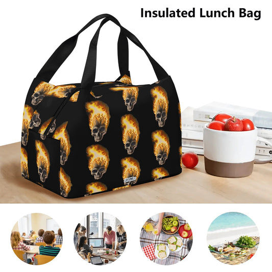 Skull Candy© Limited Edition Super Duty Easy Clean All Day Cool Portable Tote Lunch Bag In Burning Skull