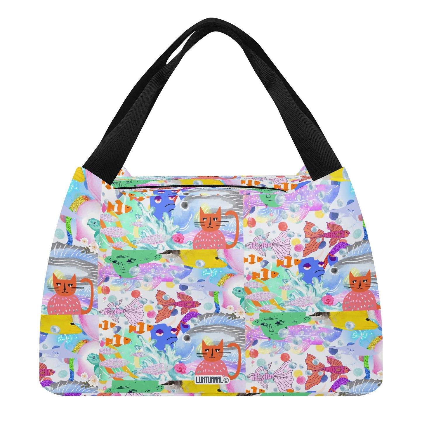 Ocean Dream© Limited Edition Super Duty Easy Clean All Day Cool Portable Tote Lunch Bag In Cats Fish And Aliens