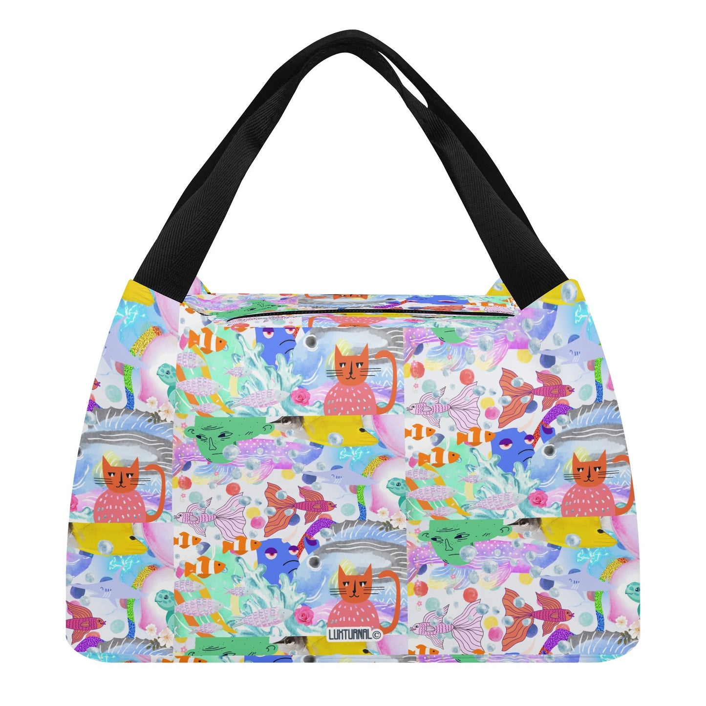 Ocean Dream© Limited Edition Super Duty Easy Clean All Day Cool Portable Tote Lunch Bag In Cats Fish And Aliens