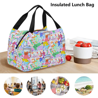 Ocean Dream© Limited Edition Super Duty Easy Clean All Day Cool Portable Tote Lunch Bag In Cats Fish And Aliens