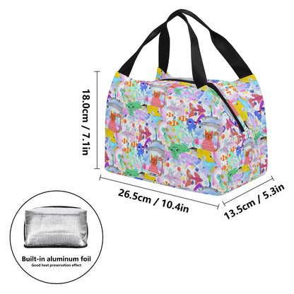 Ocean Dream© Limited Edition Super Duty Easy Clean All Day Cool Portable Tote Lunch Bag In Cats Fish And Aliens